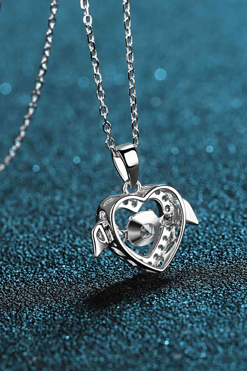 Heart Angel Wings Moissanite Pendant Necklace