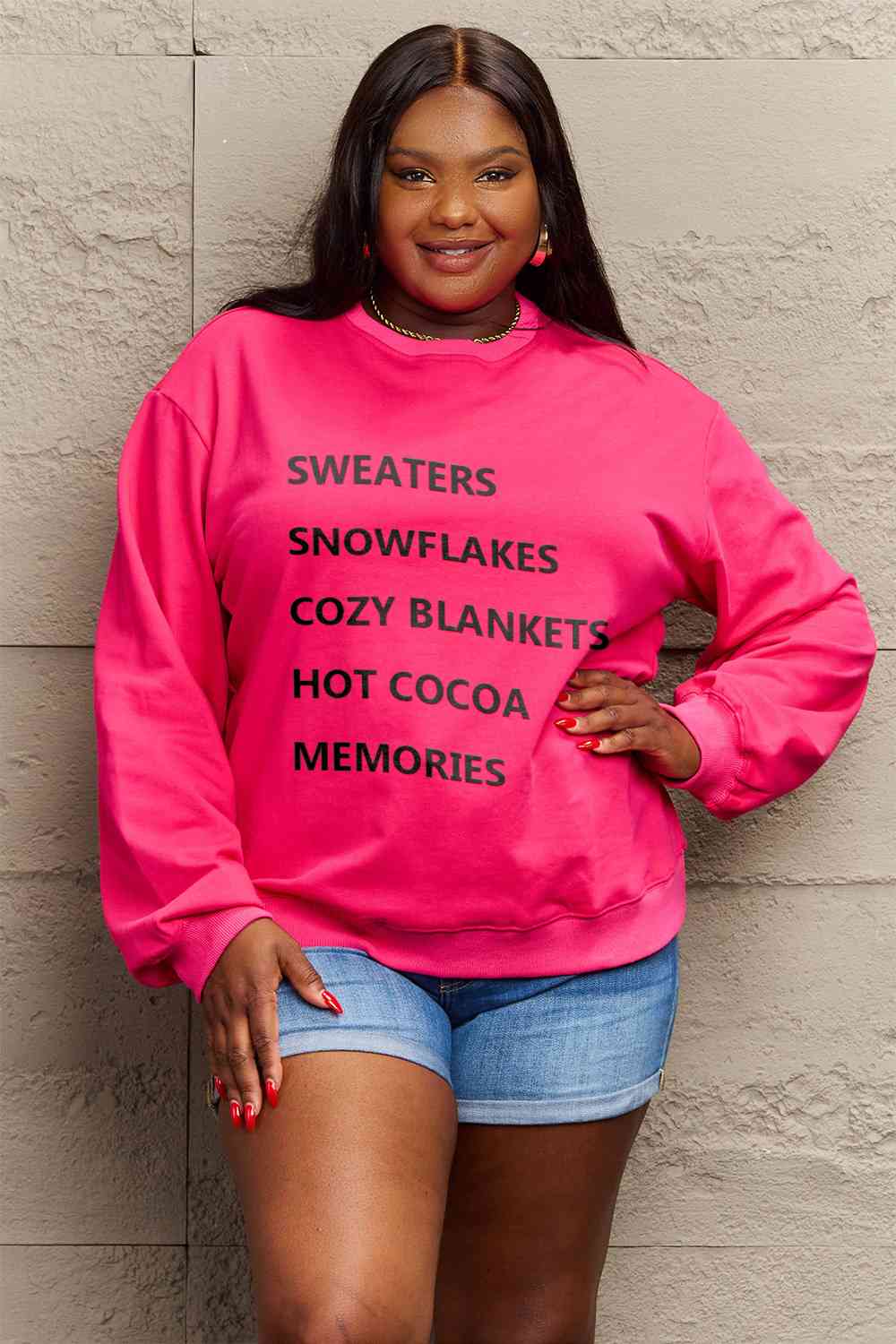 Full Size Letter Graphic Round Neck Sweatshirt