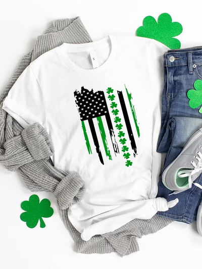 Graphic Clover Flag Round Neck Short Sleeve T-Shirt