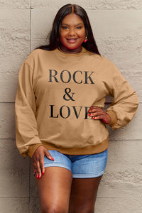 Full Size ROCK ＆ LOVE Round Neck Sweatshirt