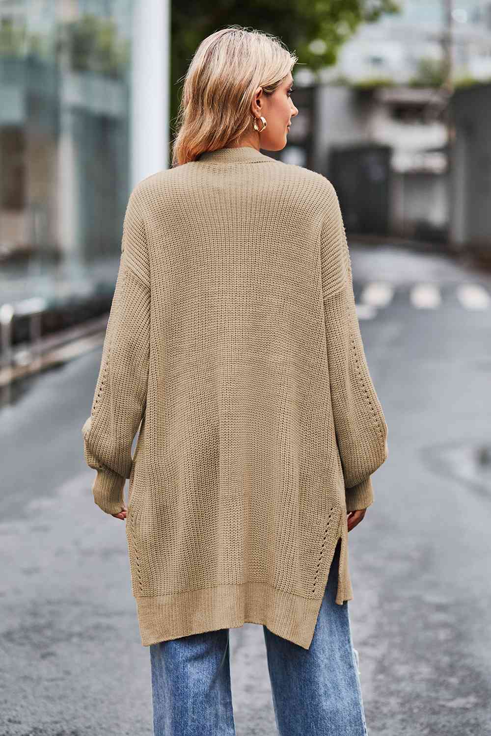 Dropped Shoulder Open Front Longline Cardigan