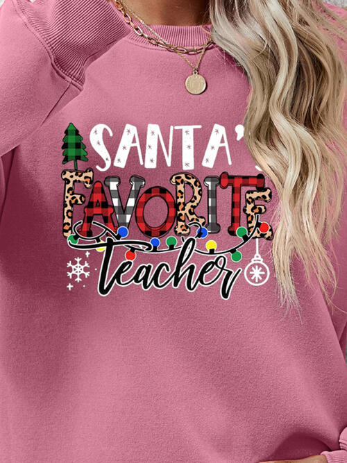 Letter Graphic Santa's Favorite Teacher Sweatshirt