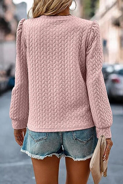 Texture Long Sleeve Round Neck Sweatshirt