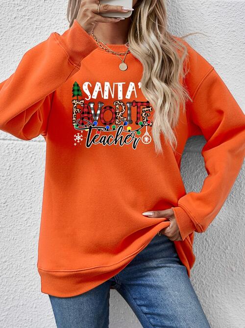 Letter Graphic Santa's Favorite Teacher Sweatshirt