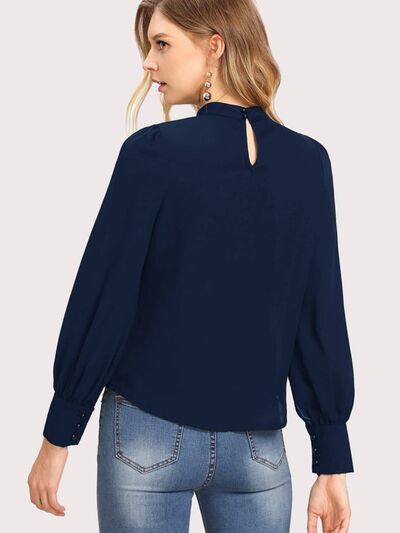 Mock Neck Lantern Sleeve Shirt