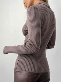 Johnny Collar Rib-Knit Top