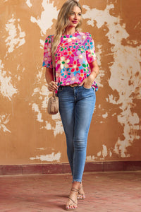 Tied Printed Round Neck Half Sleeve Blouse