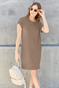 Full Size Round Neck Short Sleeve Dress with Pockets