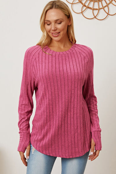 Full Size Ribbed Thumbhole Sleeve T-Shirt