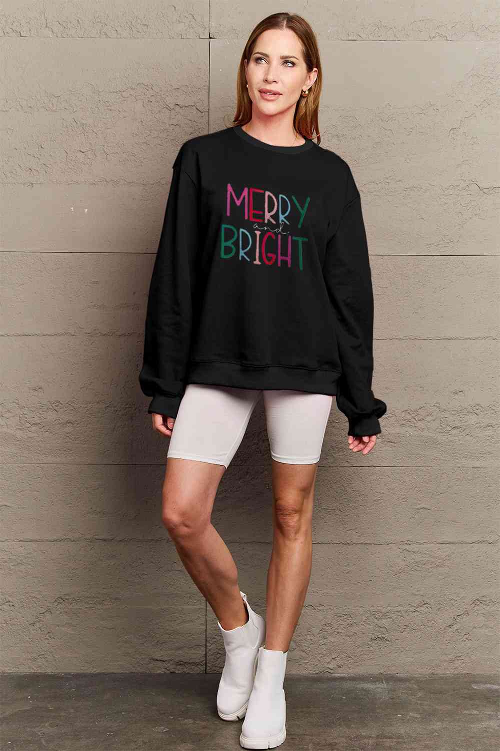 Full Size MERRY AND BRIGHT Graphic Sweatshirt