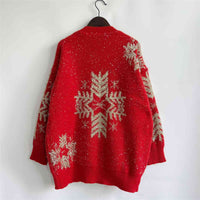 Large Snowflake Pattern Long Sleeve Sweater