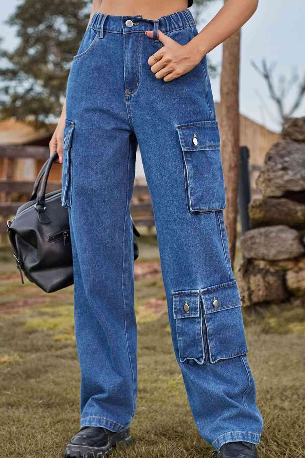 Loose Fit Long Jeans with Two Leg Pockets