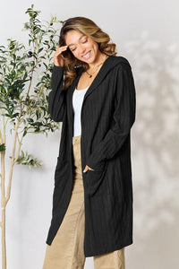 Full Size Ribbed Open Front Long Sleeve Cardigan