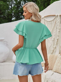 Ruffled V-Neck Peplum Blouse