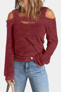 Full Size Cutout Cold Shoulder Blouse Heather Gray