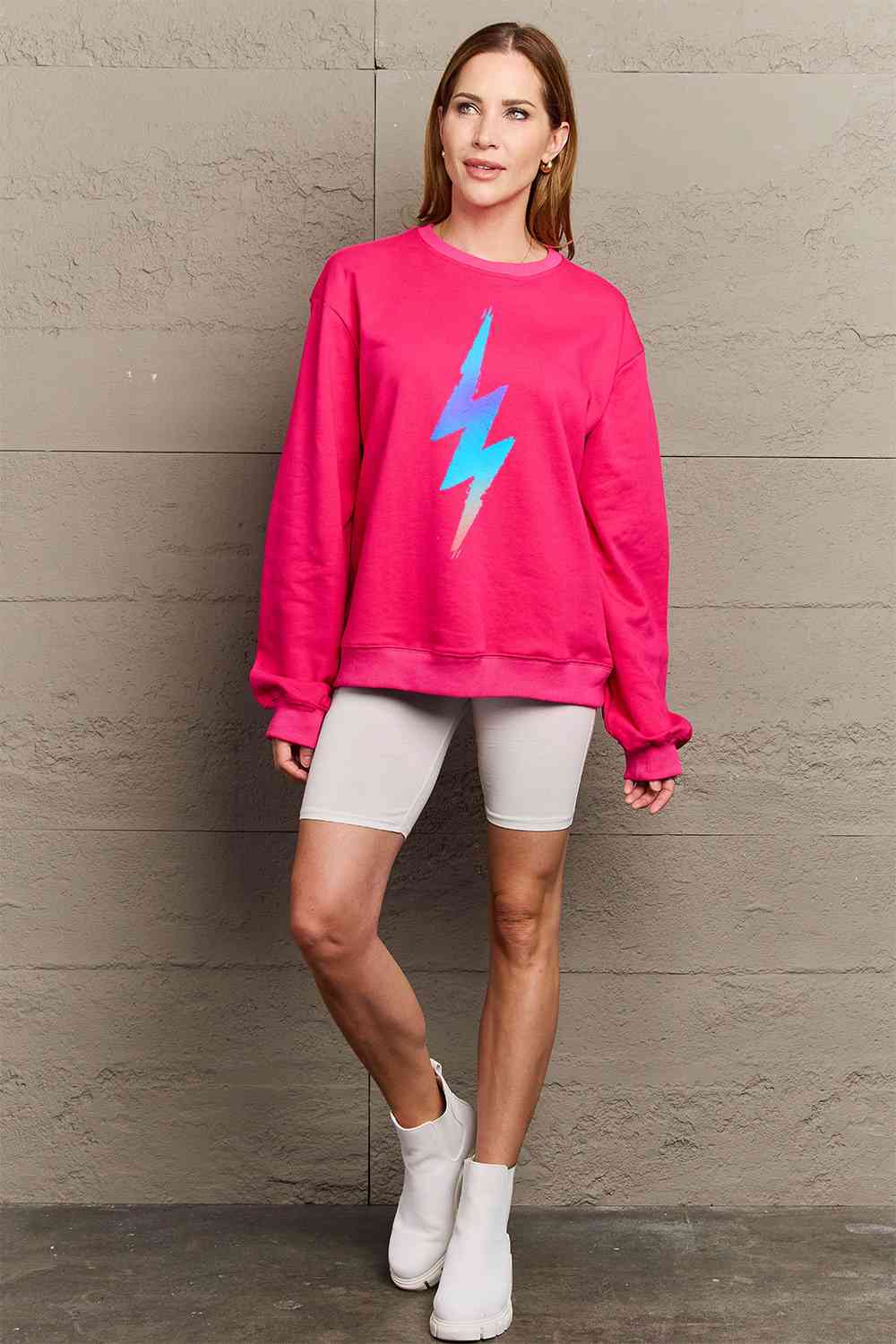 Full Size Graphic Round Neck Sweatshirt