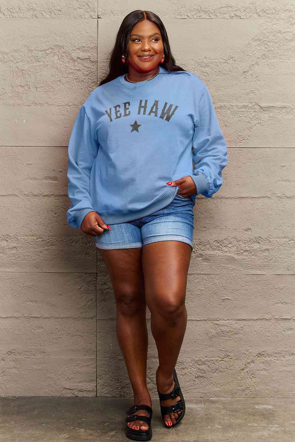 Full Size YEEHAW Graphic Round Neck Sweatshirt