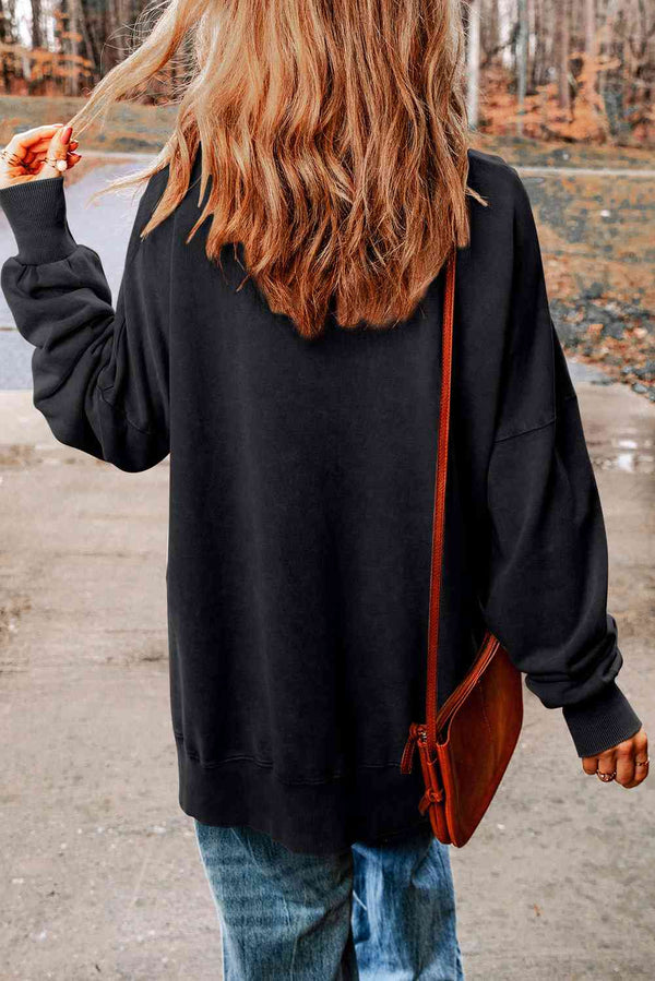 Pumpkin Print Dropped Shoulder Sweatshirt