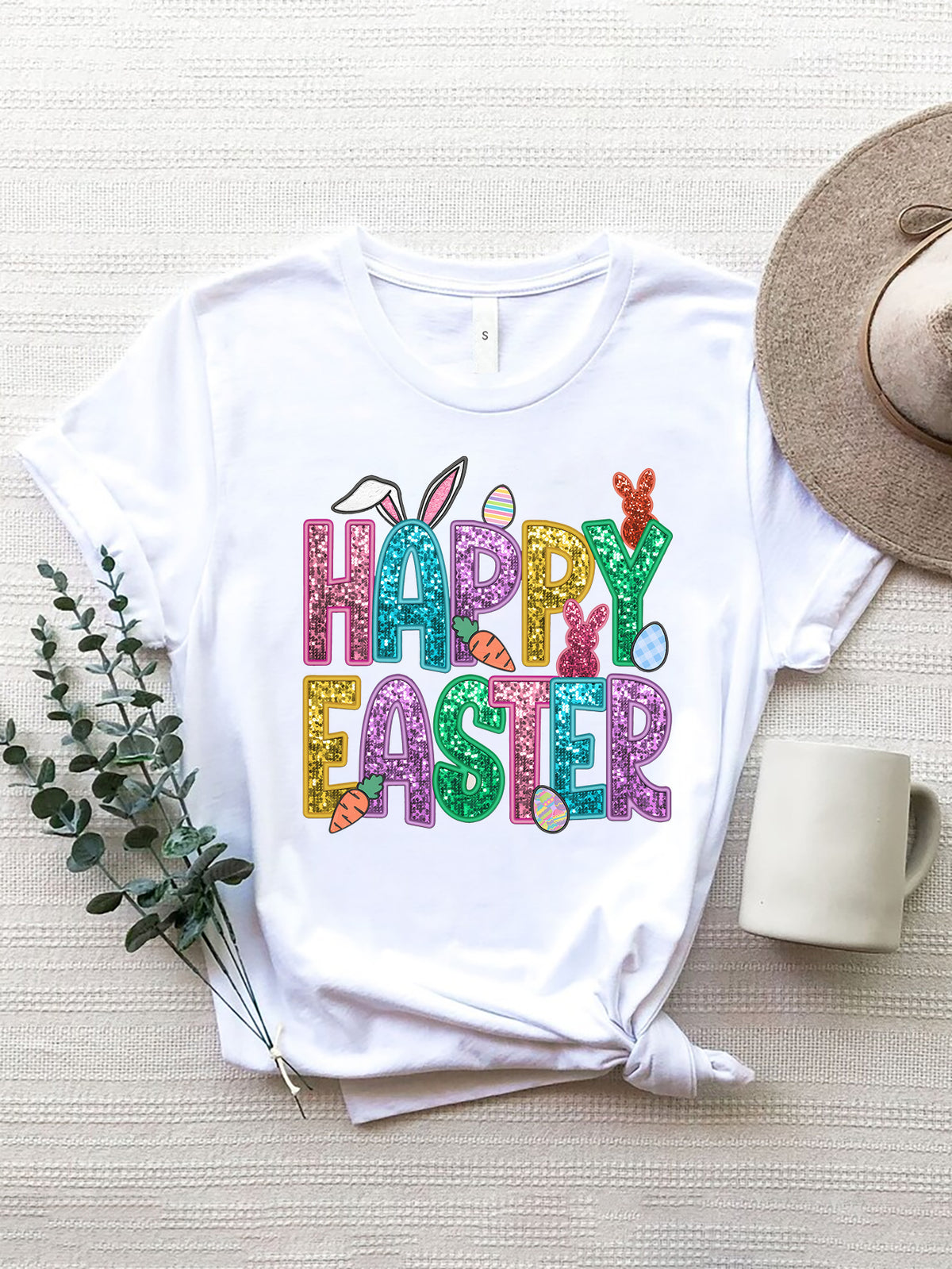 HAPPY EASTER Round Neck Short Sleeve T-Shirt