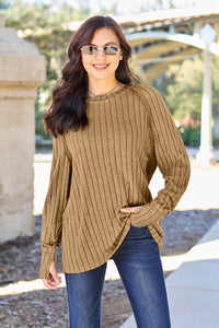 Full Size Ribbed Round Neck Long Sleeve Knit Top