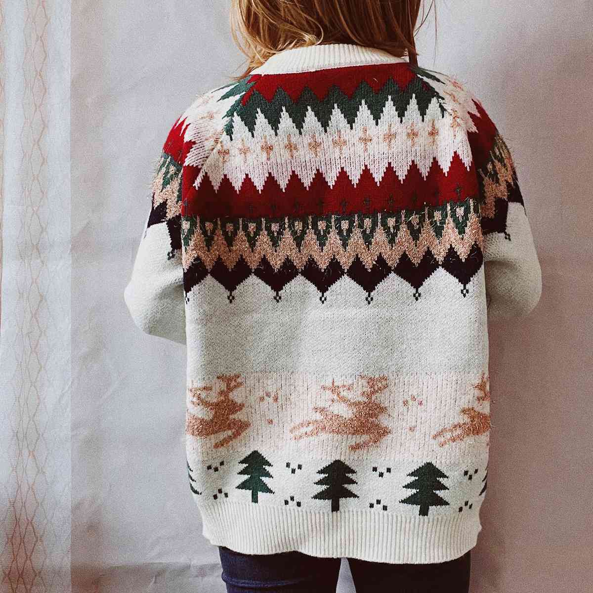 Christmas Element Round Neck Long Sleeve Sweater