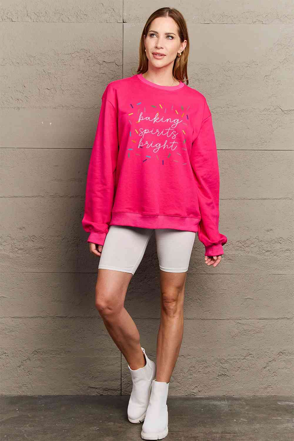 Full Size Letter Graphic Round Neck Long Sleeve Sweatshirt