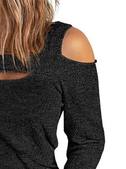 Full Size Cutout Cold Shoulder Blouse Heather Gray