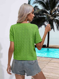 Cable-Knit Short Sleeve Round Neck Knit Top