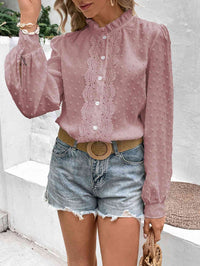 Swiss Dot Lace Trim Long Sleeve Shirt