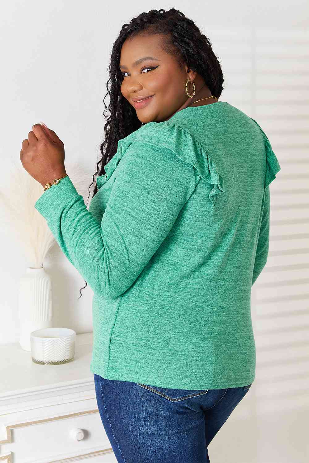 Ruffle Shoulder Long Sleeve T-Shirt