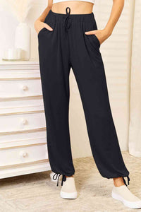 Full Size Soft Rayon Drawstring Waist Pants with Pockets