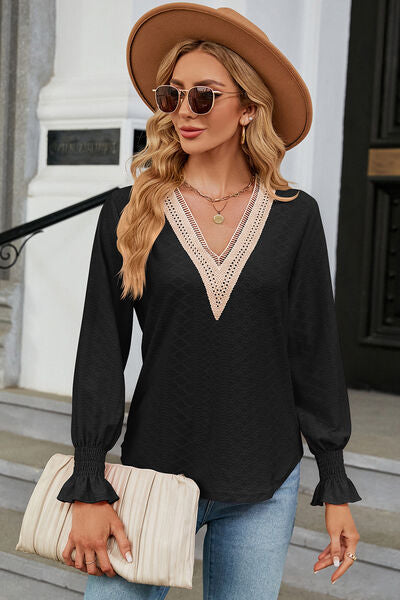 V-Neck Flounce Sleeve T-Shirt