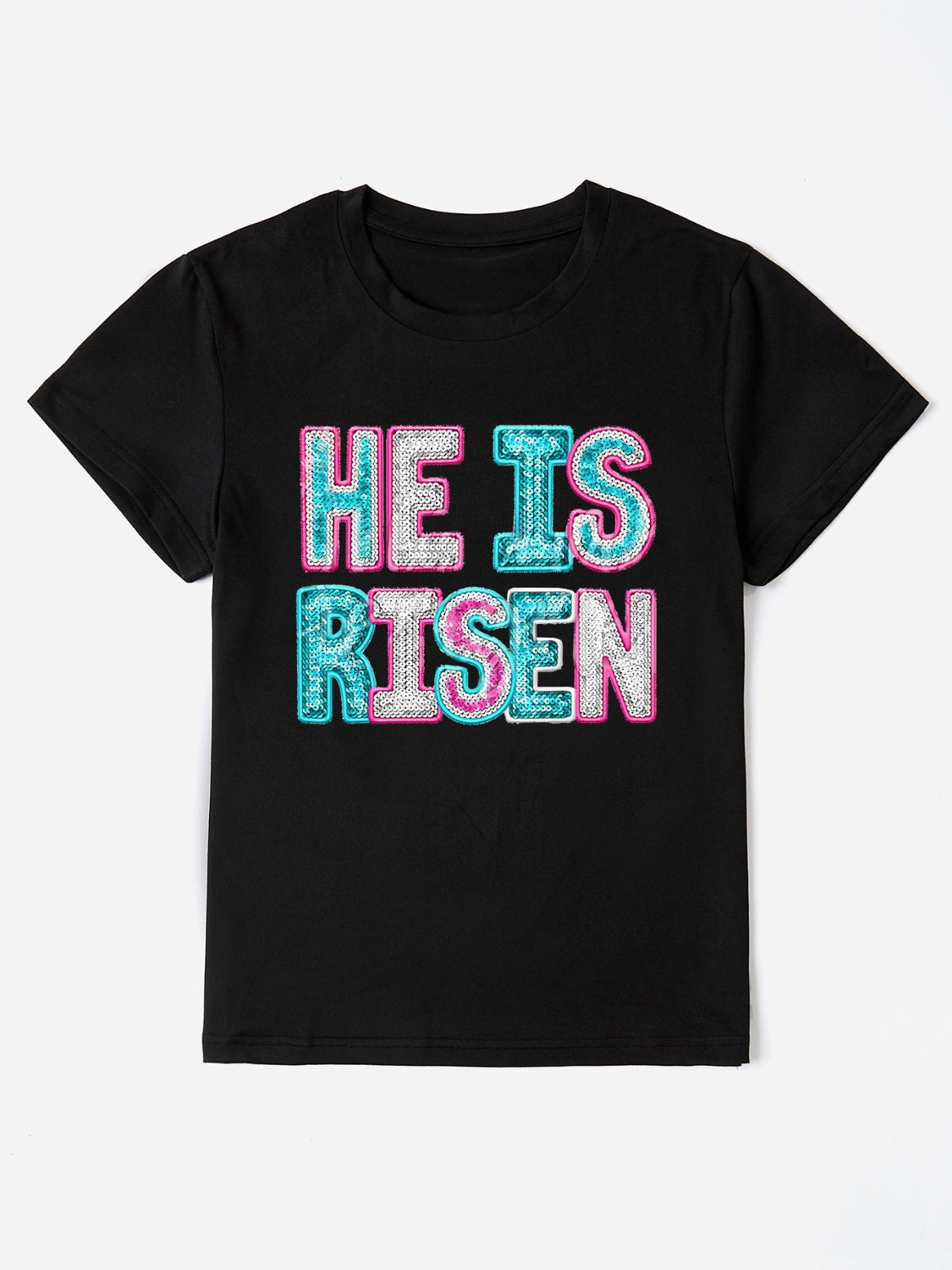 HE IS RISEN Sequin Round Neck T-Shirt