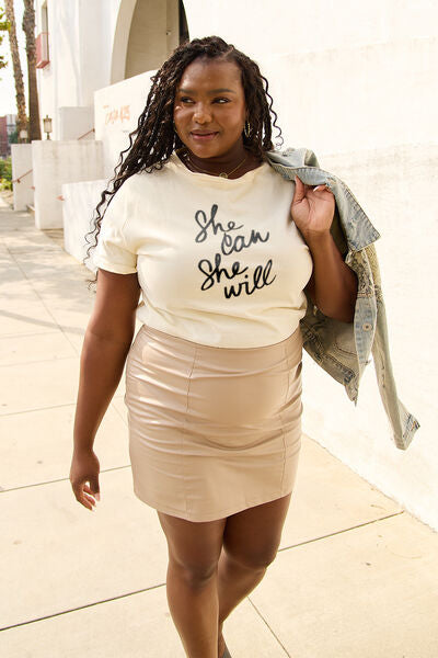 Full Size SHE CAN SHE WILL Short Sleeve T-Shirt