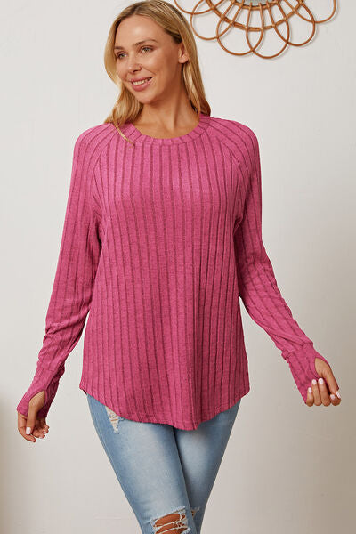 Full Size Ribbed Thumbhole Sleeve T-Shirt