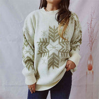 Large Snowflake Pattern Long Sleeve Sweater