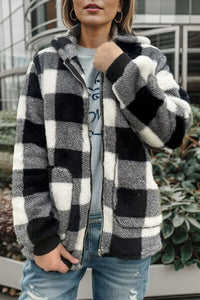 Full Size Plaid Long Sleeve Hooded Coat