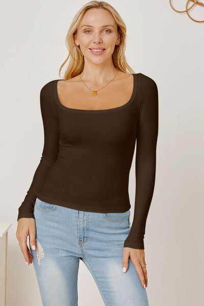 Square Neckline Long Sleeve T-Shirt