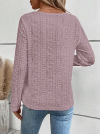 Openwork Half Button Long Sleeve Blouse