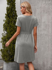 Tied Notched Short Sleeve Dress