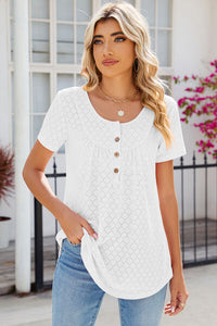 Eyelet Quarter Button Short Sleeve T-Shirt