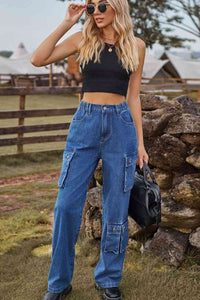 Loose Fit Long Jeans with Two Leg Pockets