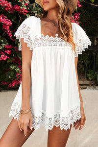 Lace Detail Square Neck Short Sleeve Blouse