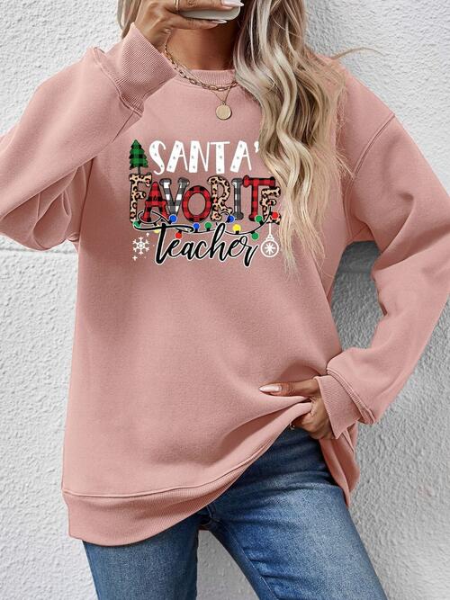 Letter Graphic Santa's Favorite Teacher Sweatshirt