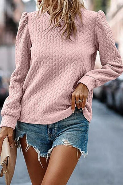 Texture Long Sleeve Round Neck Sweatshirt