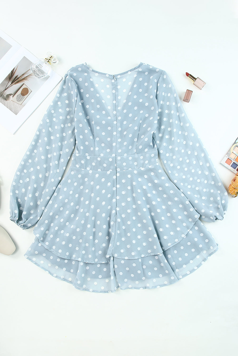 Tied Layered Polka Dot Balloon Sleeve Dress