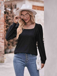 Eyelet Square Neck Puff Sleeve Blouse