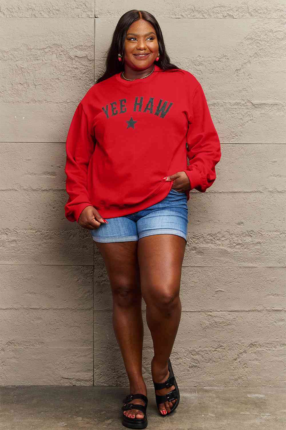 Full Size YEEHAW Graphic Round Neck Sweatshirt