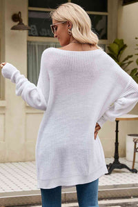 Boat Neck Dropped Shoulder Knit Top