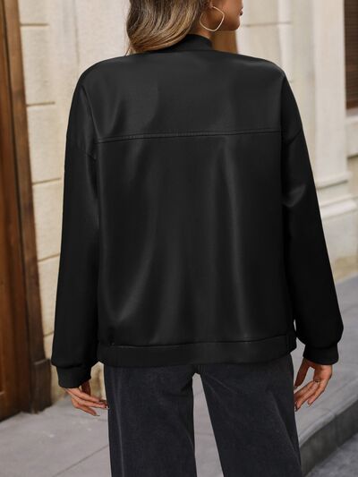 Zip Up Baseball Collar Dropped Shoulder Jacket